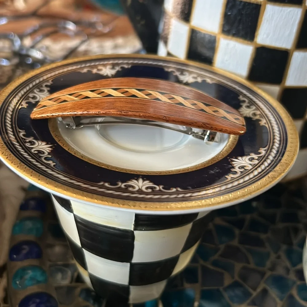 Vintage Inlaid Wood Hair Barrette